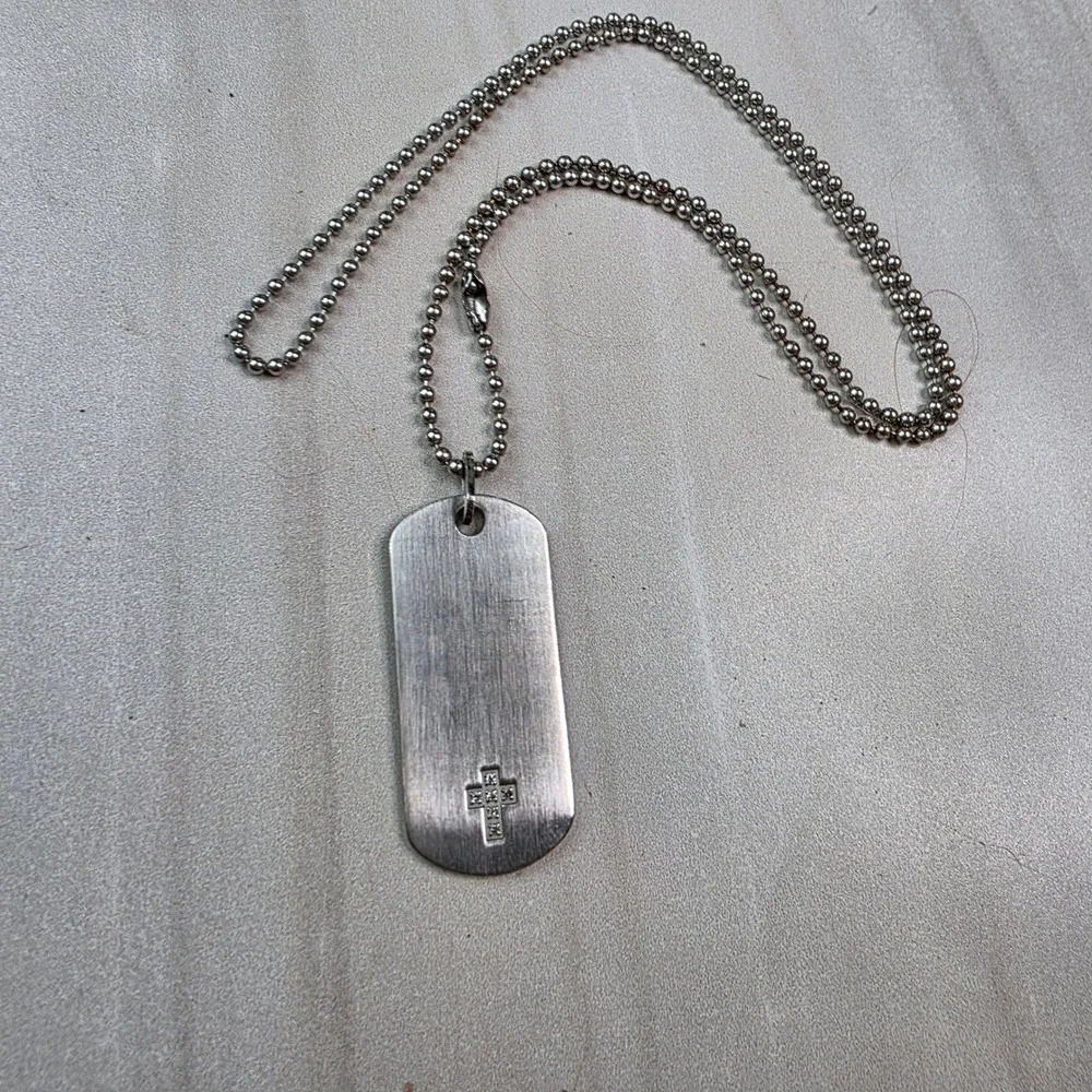 Stainless‎ Steel Dog Tag Necklace Cross Embossed TD MY LUV Engraved Ball Chain